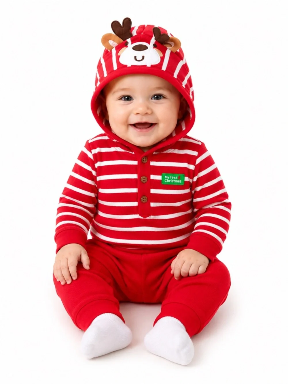 New - Little Me My First Christmas 2-Piece Outfit Set with a Reindeer Hood